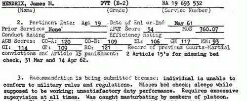 Jimmy Hendrixs US Army discharge papers