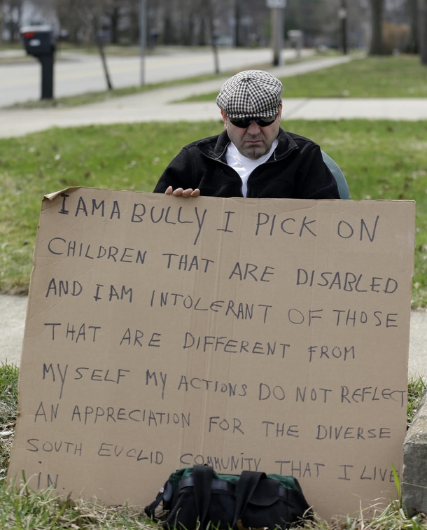 Judge ordered man to hold this sign after he bullied disabled kids