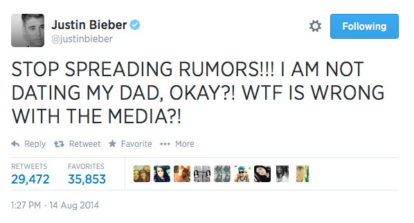 justin bieber Thats exactly what someone dating their dad would say