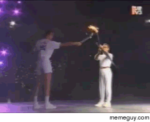 Lighting the Olympic torch like an absolute boss