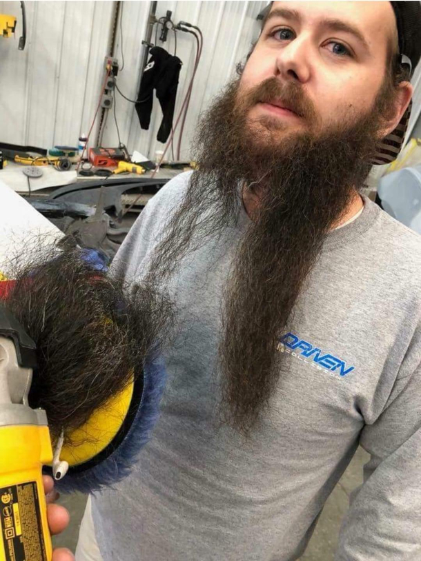 Long beards and angle grinders dont mix
