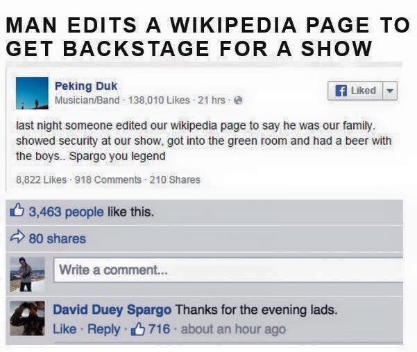 Man alters Wikipedia page of band to get backstage