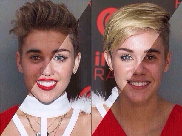 Miley and Justins faces fit like peices of a puzzle