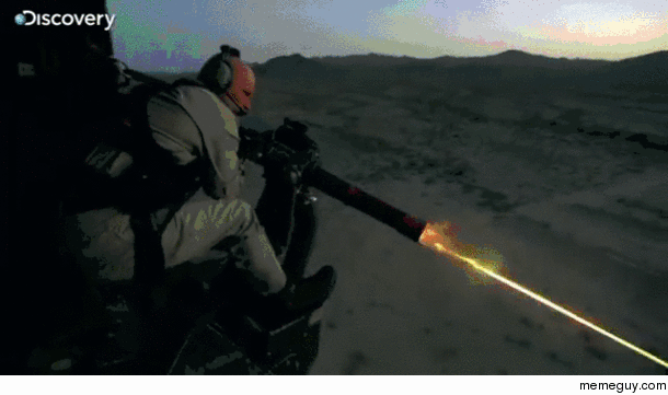 Minigun fire from a helicopter