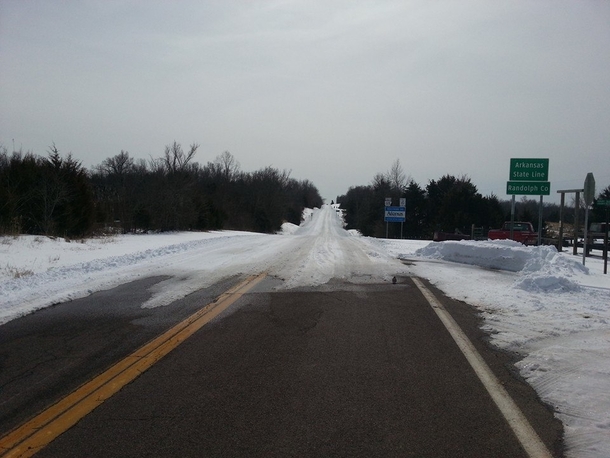 Missouri plowedtreated their highway after a recent snow storm Arkansas did not