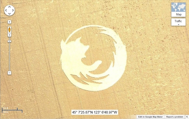 Mozilla Firefox make rivals Google advertise for them with this Oregon crop-circle on Google maps