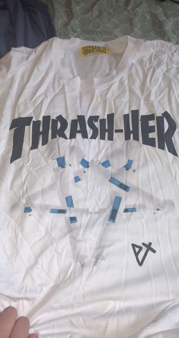 mum bought this sexual shirt for my brother thinking it was the trasher clothing brand she didnt check the print