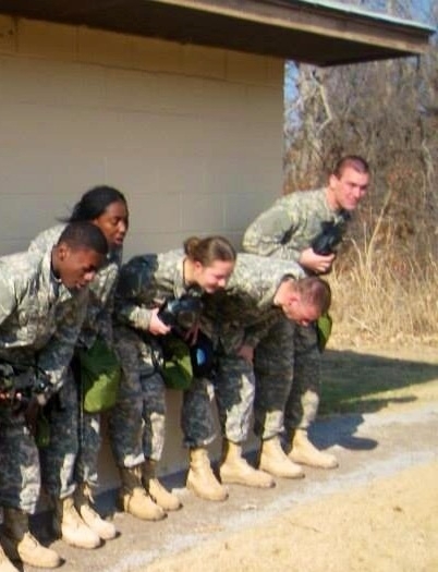 My brother is going through basic training during the gas training while everyone is throwing up he took the time to smile for the camera