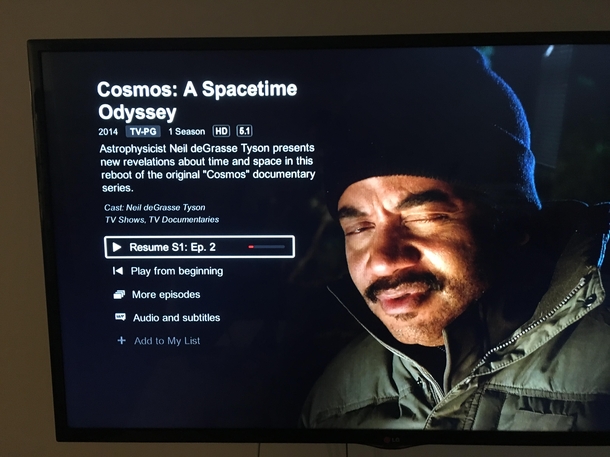 My brother paused Cosmos and Neil Degrasse Tyson look pretty gangster Yall mahfuckahs are stardust and sheeeeit