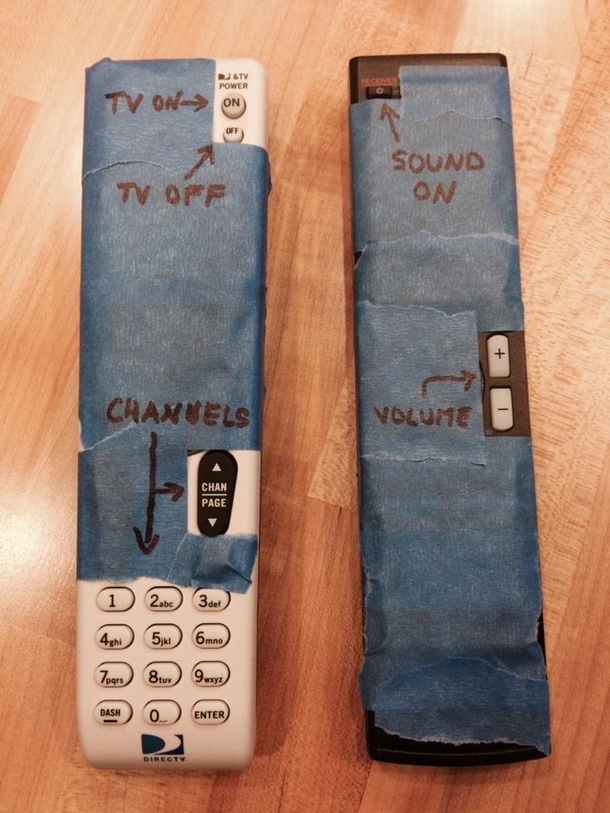 My buddy dad-proofing his remotes