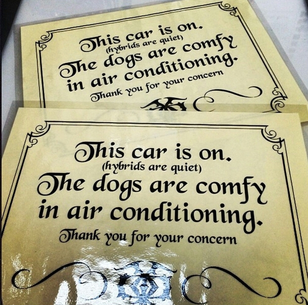 My buddy had these made after someone broke into his Prius to save his dogs