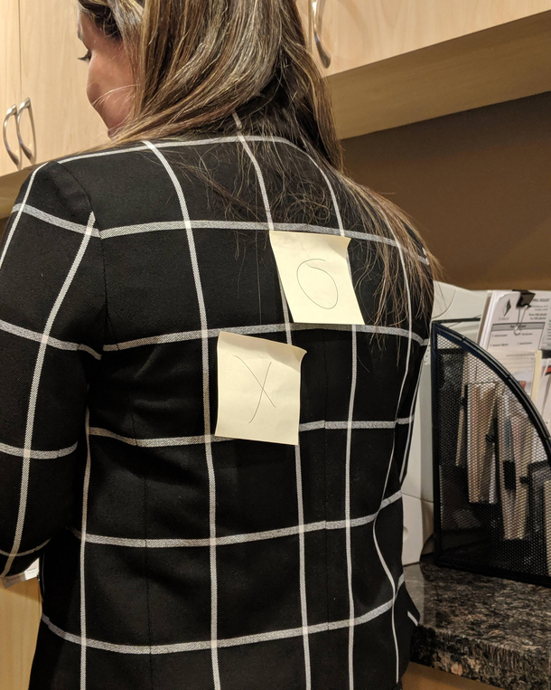 My coworker wore a checkered suit today Unfortunately she didnt let us finish