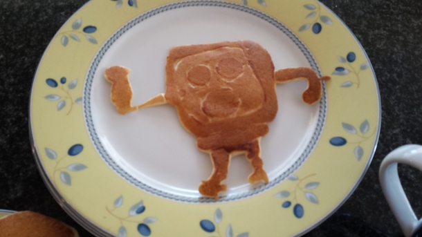 My dad used to make awesome spongebob-shaped pancakes when I was little and I asked him to make me some the other day I may have overestimated his skills