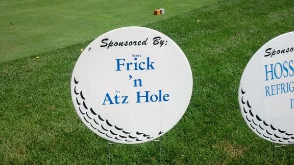 My dads last name is Frick his buddys last name is Atz and this is the hole they sponsored in a golf outing