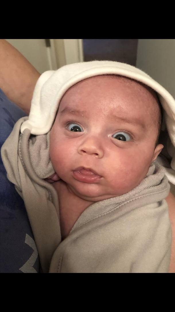 My devastated son after his bath