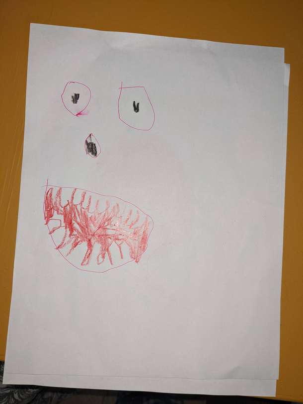 My five year old son presented me with a drawing that he proudly called unsettling