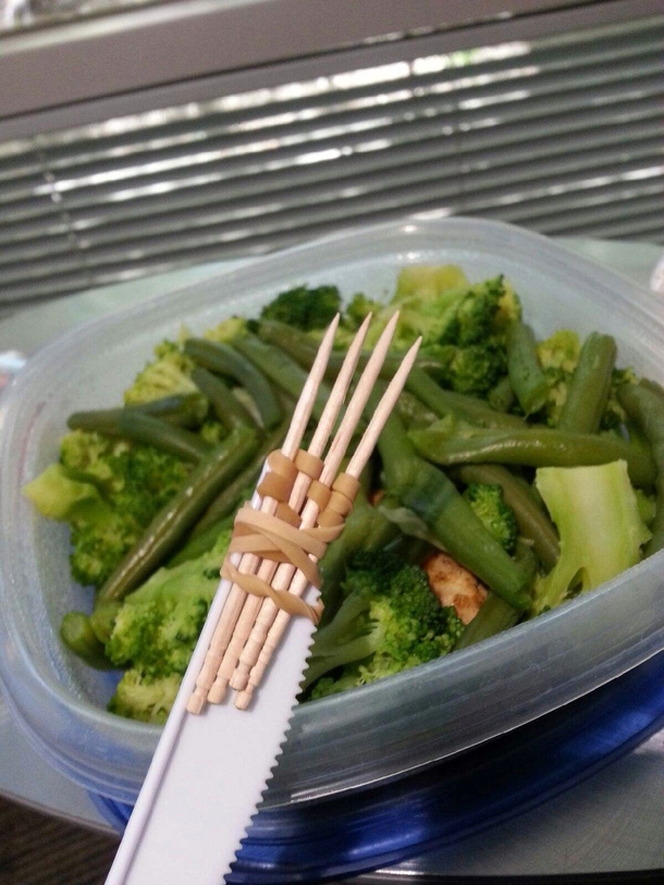 My friend forgot her fork today