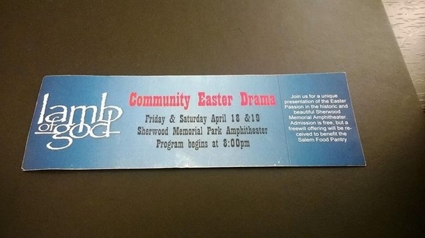 My friend got invited to an Easter church service Check out the logo on the left