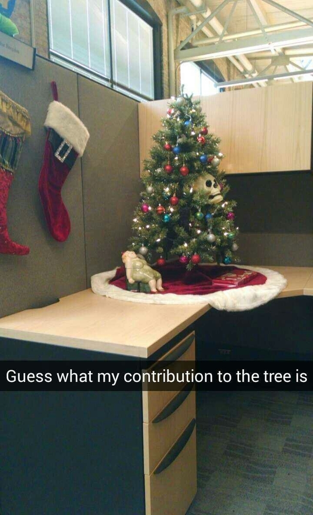 My friend really gets into the holiday spirit at work