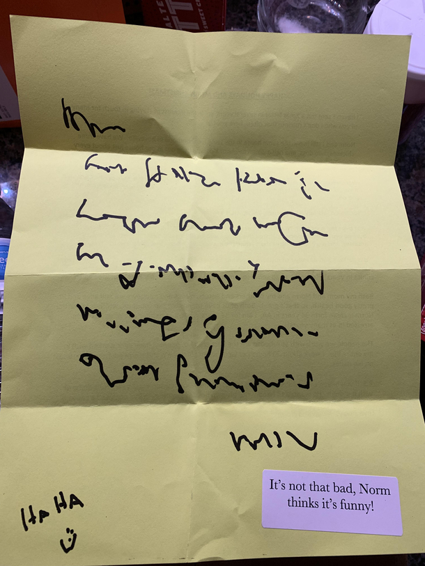 My friend was diagnosed with Parkinsons He thought it would be funny to send this as his Christmas letter His wife horrified added the sticker