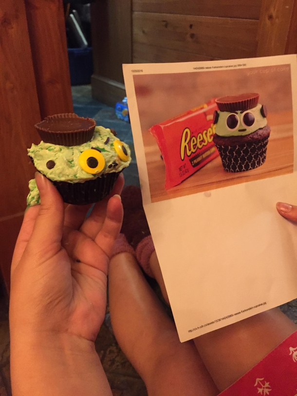 My friends amazing attempt at a cute Frankenstein cupcake