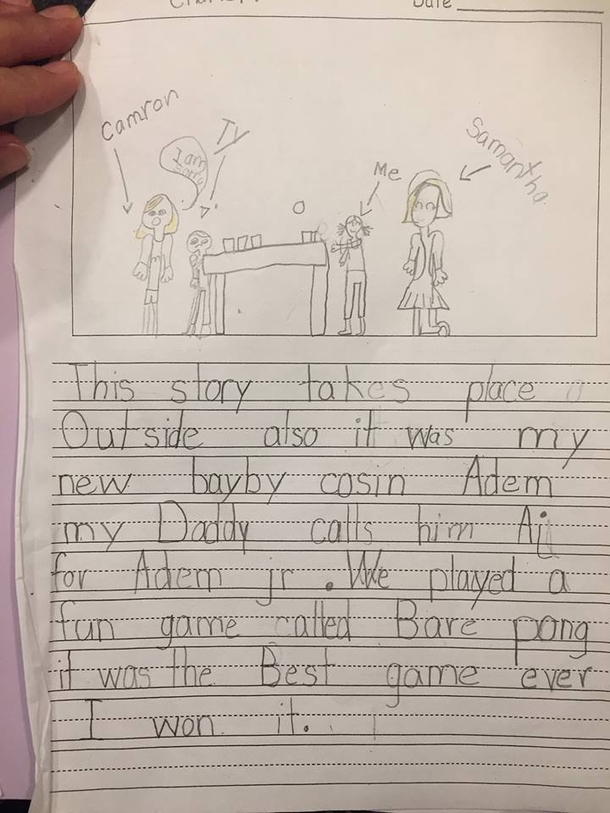 My friends second grader illustrates a story from her Thanksgiving weekend