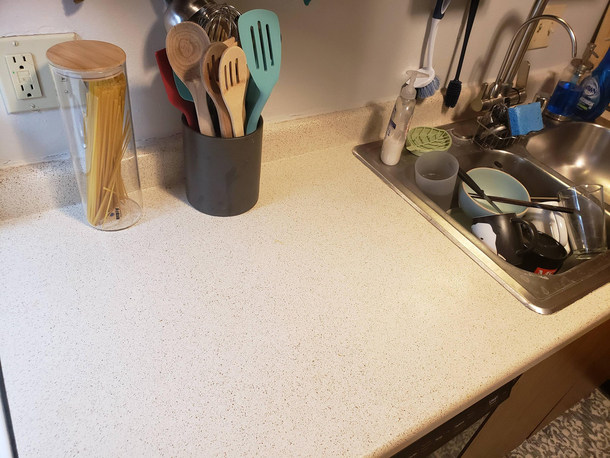 My husbands version of the kitchen is clean