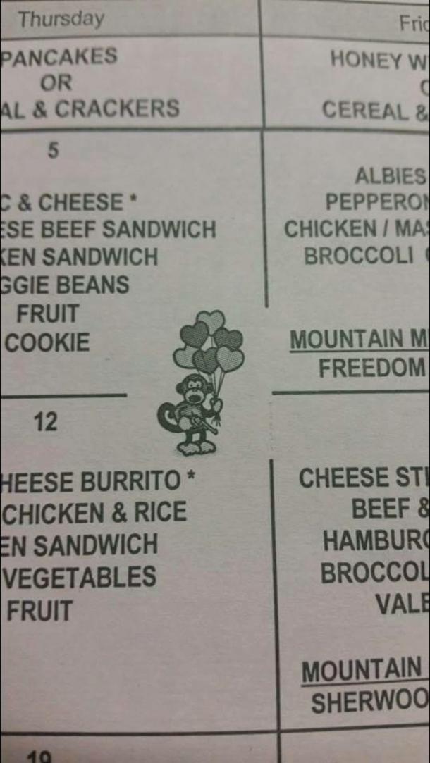 My kids school sent home a note telling us to discard this months lunch menu Heres what was on the menu