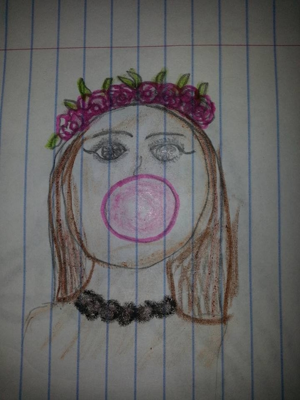 My niece drew me a picture of a girl blowing a bubble I dont think Im cut out for this MATURE ADULT thing