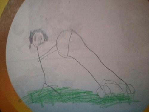 My niece just drew a picture of me mowing the lawn
