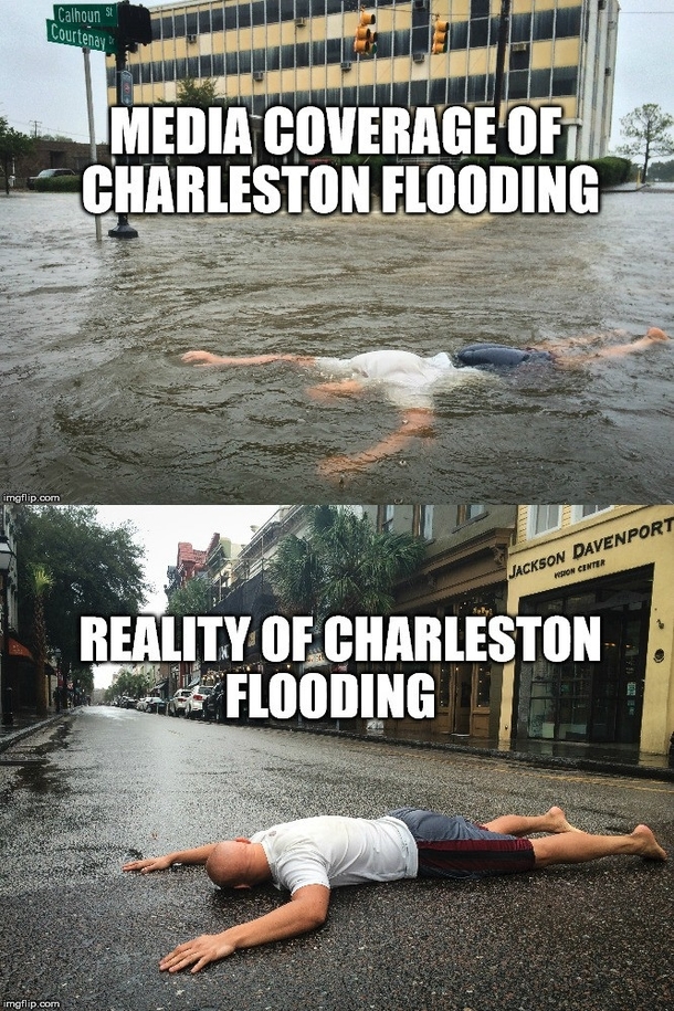 My roommates mom was worried about the flooding down here in Charleston This is what he sent her