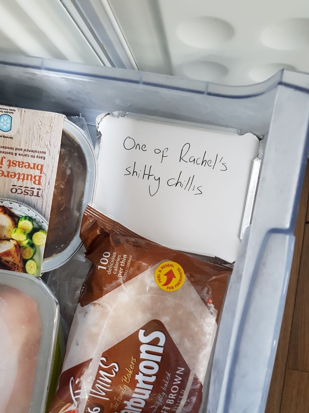My sister started labelling the leftovers in the freezer her husband decided to help