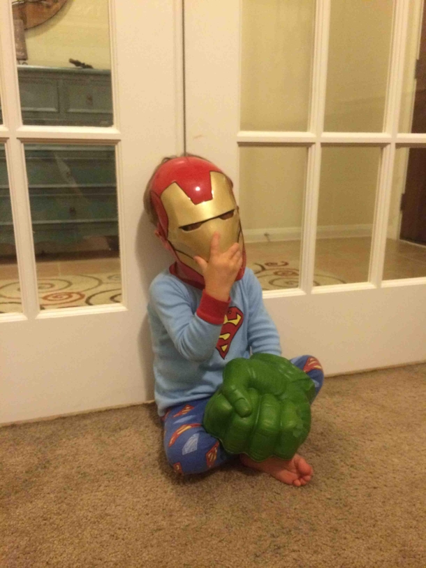 My son just told me he was tired I guess being three different superheroes can take a toll on a toddler