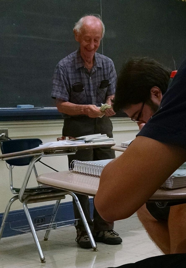 My teachers face after he made my class pay  each for a book that only cost 
