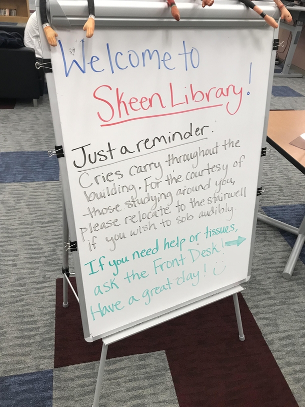 My universitys library welcoming board