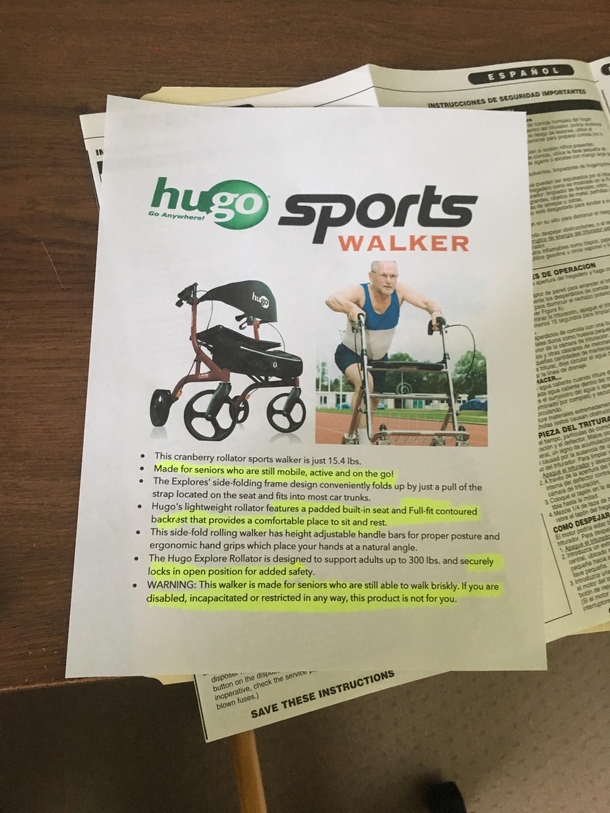 My very elderly father needs a walker but was afraid it would make him look disabled so I made a fake ad for a sports walker to make him happy