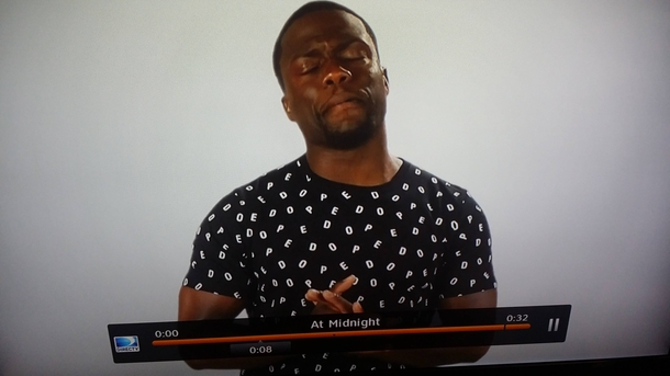 My wife asked me why Kevin Hart is wearing a shirt that has pedo written all over it