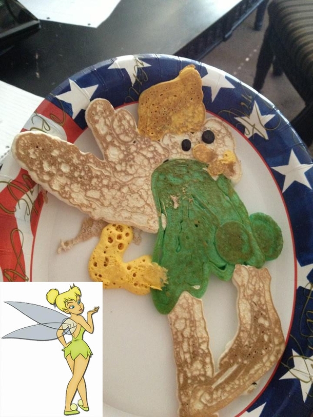 Niece requested Tinkerbell pancakes I think they turned out great 