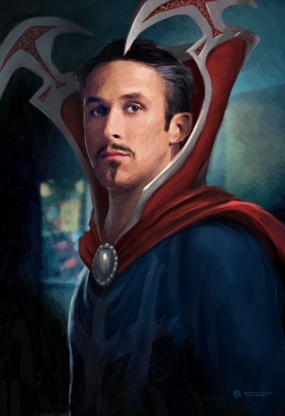 Not only was Ryan Gosling considered for Doctor Strange there exists concept art and I want it in velvet on my wall