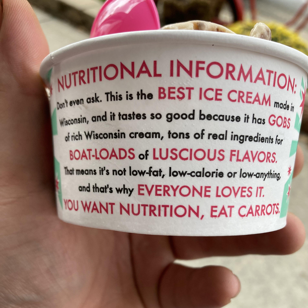 Nutritional information for Chocolate Shoppe ice cream I appreciate their honesty