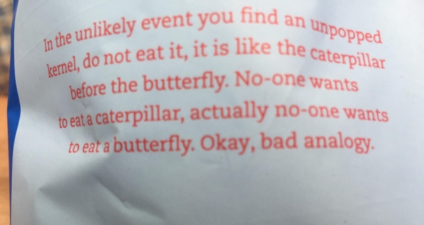 On the back of a popcorn packet