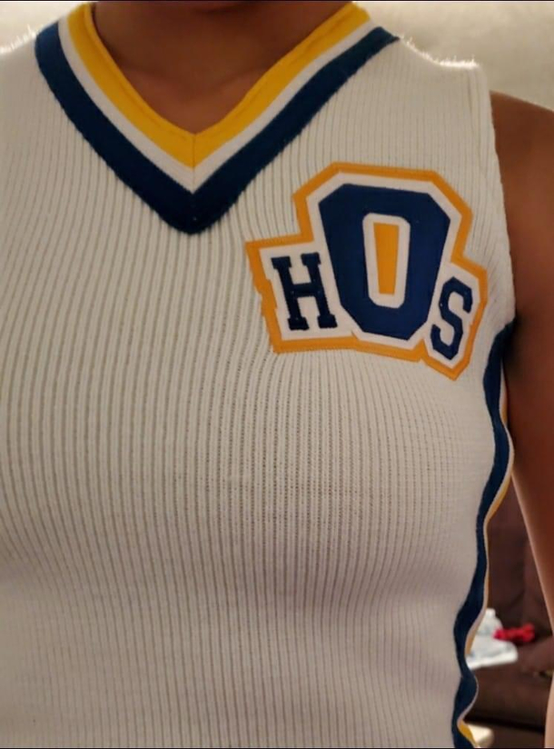 Orem High School OHS decided to go with hOs for their new cheerleading sweaters