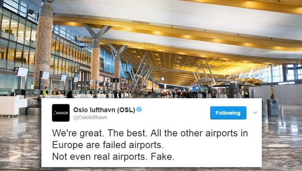 Oslo Airports retracted tweet imitating a certain world leader