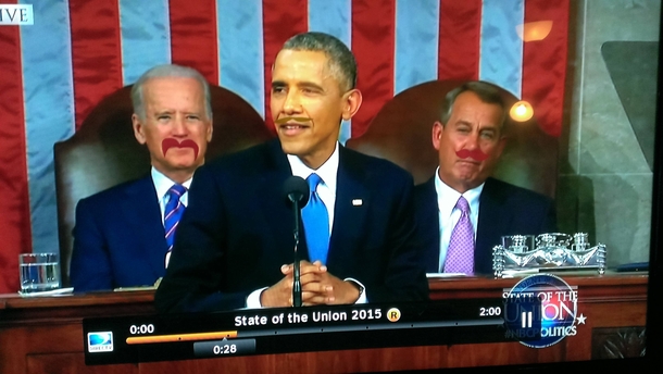 Our way of making the state of the union fun taping moustaches to the screen and drinking when they line up