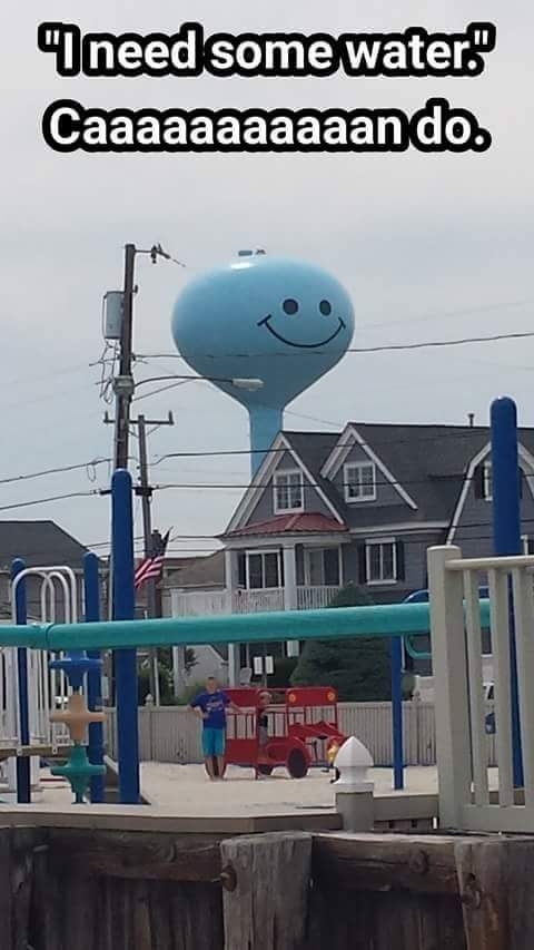Overly happy water tower