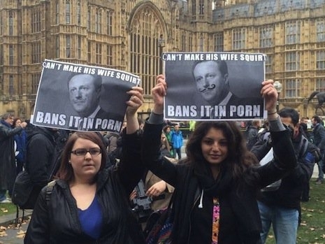 People protesting the British porn ban get a little personal with the PMs sex life