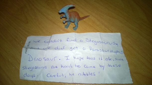 Pic #1 - Last summer when booking a hotel under the Special Requests section I put Can I please have a baby Stegosaurus in my room I will bring the food and water and Ill take care of him Thanks This was what was on the bed when I arrived