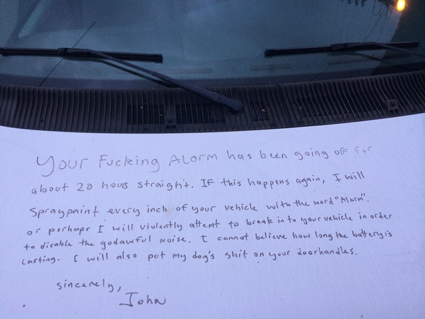 Pic #1 - My friend came back from an overnight shift to find this message written in permanent marker on his van