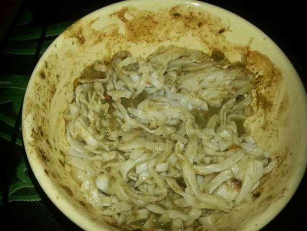 Pic #2 - Not tapeworms swimming in Spinach Poop those are Thai Noodles in green curry