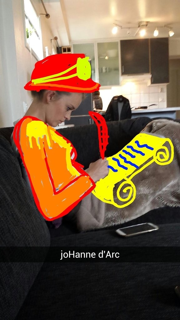 Pic #5 - I use snapchat mostly just to secretly take pics of my girlfriend doing things and then I draw her into all kinds of settings and send to our friends These are some of the snaps so far